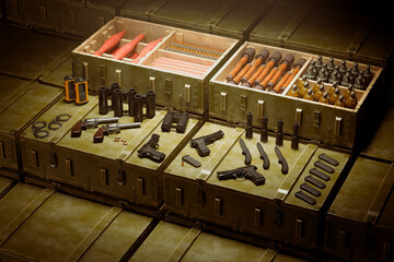Comprehensive Display of Military Arsenal: Firearms, Ammunition, and Explosives