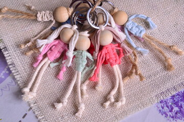 Small gifts artisan macrame doll key chain wedding favors, baptism souvenir, first communion...