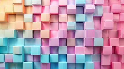Seamless geometric pattern with colorful squares for wallpapers and decorations Abstract bright geometric pastel colors colored 3d gloss texture wall with squares and rectangles background banner  - obrazy, fototapety, plakaty