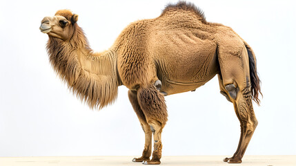 Bactrian camel in the steppes of Mongolia isolated on white, generative ai