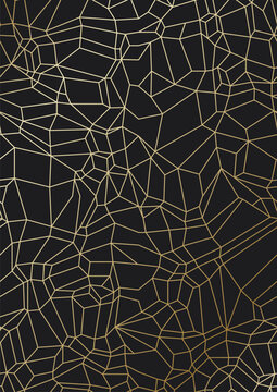 Seamless pattern with abstract geometric grid. Gold lines mesh on black background