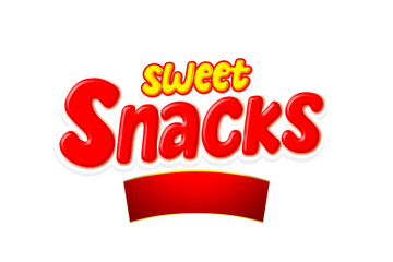Snacks_Text_Effect. 3D outlined comic text effect. Fun snacks time graphic style on halftone abstract background.