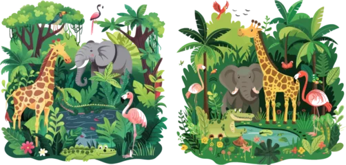 Raamstickers Jungle with pond, lush foliage and trees © Mark
