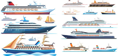  Marine shipping sailing boat, ocean cruise liner and icebreaker ship - obrazy, fototapety, plakaty