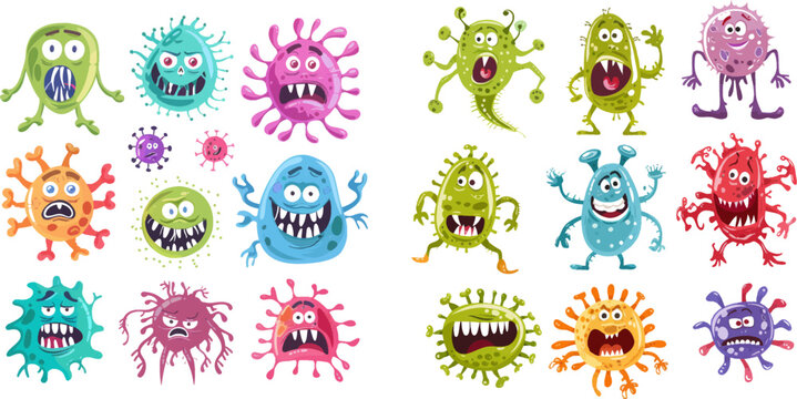 Color microbes and disease viruses isolated vector illustration set