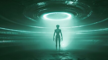 Alien pilot inside a UFO , low noise - obrazy, fototapety, plakaty