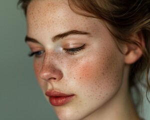 Beauty portrait of a model with fair skin minimalist background