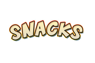 Snacks_Text_Effect. 3D outlined comic text effect. Fun snacks time graphic style on halftone abstract background.