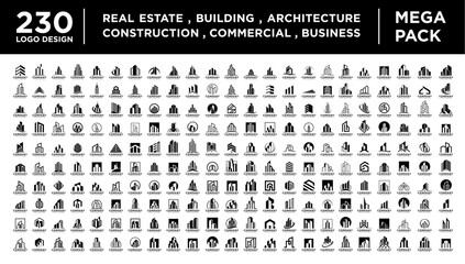Mega Pack Real Estate , Building , and Architecture Logo Vector Designs , 230 Logo Set Real Estate Commercial 
