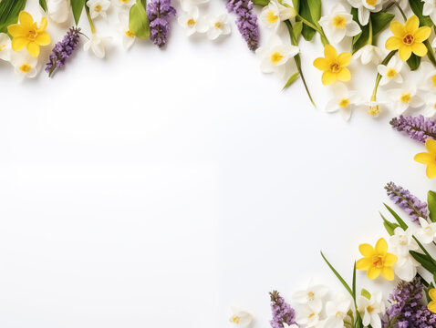 Nature-inspired background with copy space, white and yellow flowers border - Powered by Adobe