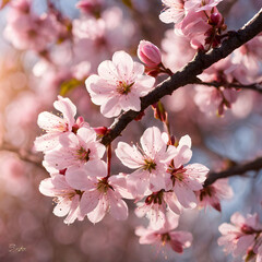 blossom in spring, Blooming sakura flowers close-up, Nature background. Blossoming branch of tree. Bright colorful spring flowers, Ai generetive