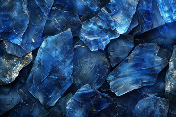 blue gem crystals background, top view