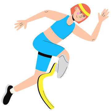 Disable woman in running competition with leg prosthese. Parasport vector illustration. Paralympic Game or Paralympic. 