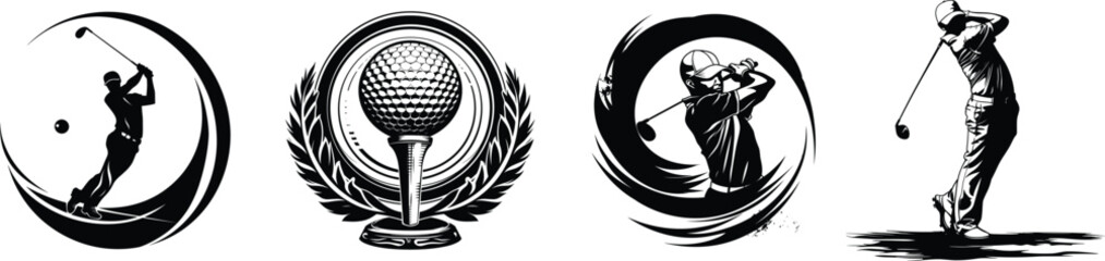 Set of golfer and sports ball, vector illustration. - obrazy, fototapety, plakaty