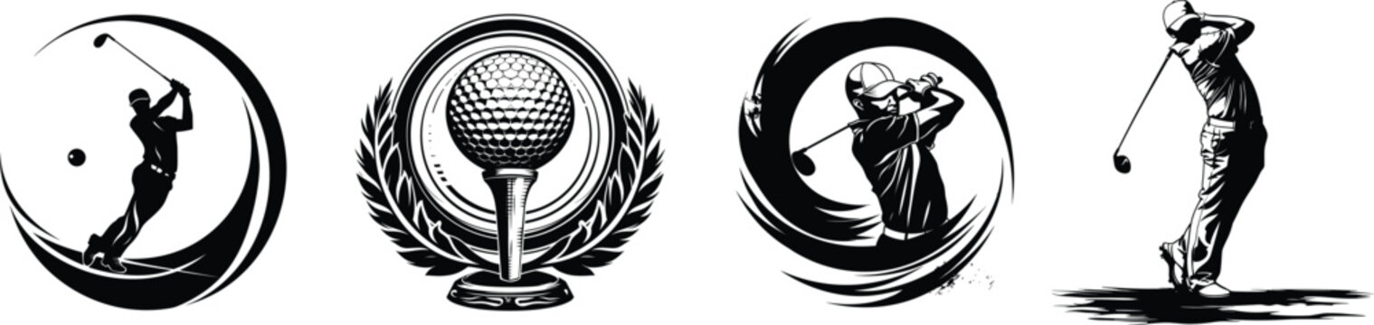 Set of golfer and sports ball, vector illustration.