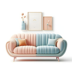 Sofa, pastel colors, isolated on a white background, Modern stylish sofa, Furniture, interior object