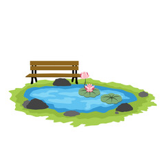Illustration of a Garden Pond with Beautiful Seating