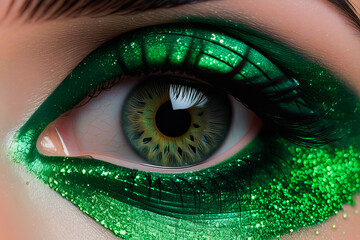 Beautiful female eye with green makeup - obrazy, fototapety, plakaty
