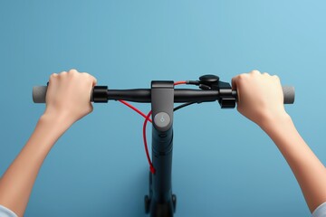 Female hands gripping a handlebar on a modern electric kick scooter.