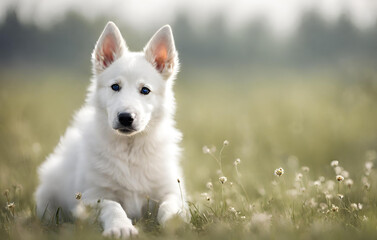 Swiss shepherd puppy in the grass
