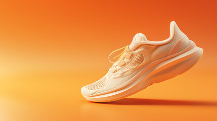 Sneaker mockup with orange background, Empty space for product placement or advertising text,  Urban city fashion, fitness, sport, training concept.