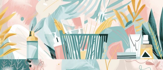 Assorted shortage goods in a shopping basket including toilet paper, medical masks and sanitizer gel. Deficit in supermarkets because of Coronavirus quarantine. Modern illustration flat.