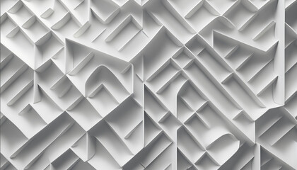 Abstract geometric shapes in white colors, 3D effects, dynamic trendy modern design as background, texture materials for technical packaging design, conceptual wall design,	
