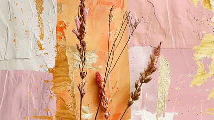 Art abstract. Plants, flowers, golden grain. Oil on canvas. Brush the paint. Modern art. Plants, flowers, wallpaper, posters, cards, murals, carpet, hanging, prints...