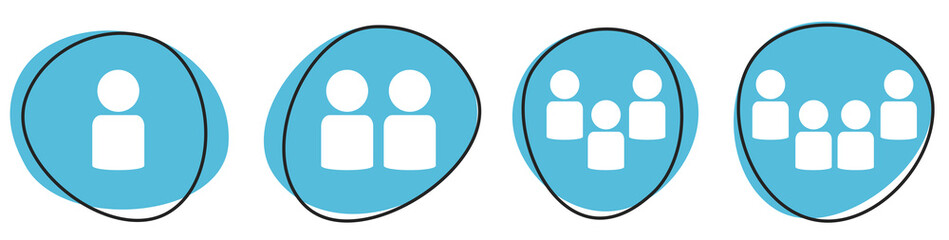 4 blaue Personen Icons mit 1, 2, 3, 4 Leuten - Button Banner