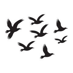Obraz premium Flock of birds in flight over water silhouette
