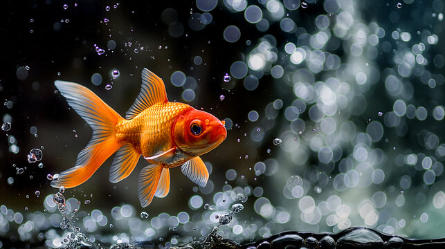Gold Fish Isolated in bubble water Background