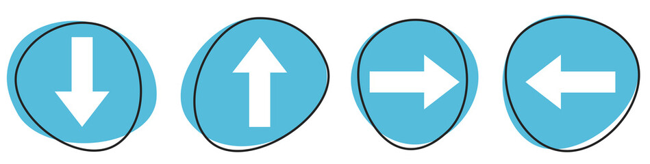 Weiße Pfeile in 4 Richtungen auf blauen Buttons