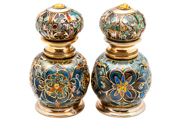 A Pair of Russian Gilded Silver and Shaded Enamel Perfume on Transparent Background