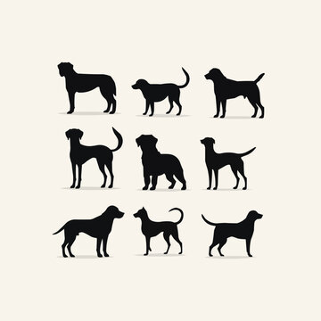 Set of dog silhouettes. Collection of dog silhouettes on isolated background. Vector i