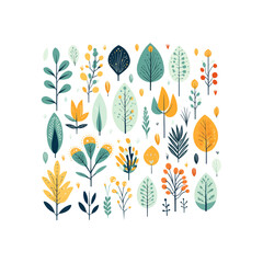 Abstract foliage collection. Botanical futuristic elements in flat style isolated on white background.