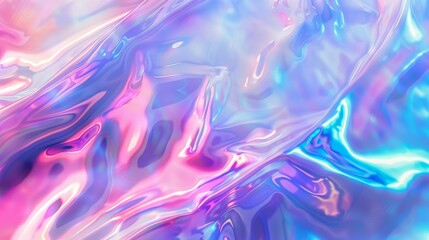 A blue hologram texture with a pink soft background. Unicorn foil. Abstract background. Shiny shapes. Transparent background. Iridescent gradient. Chrome light. Blue hologram texture. - obrazy, fototapety, plakaty
