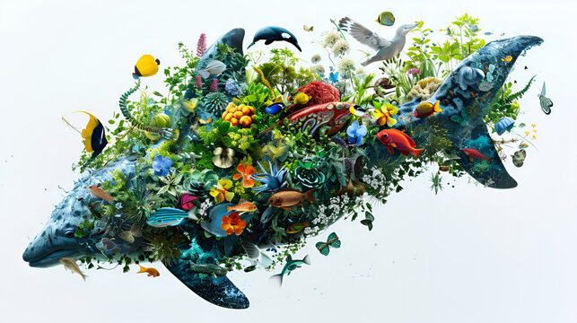 creative collage of biodiversity in the form of  fish, generative ai