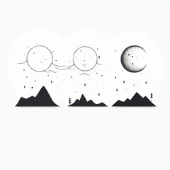 Moonlight | Minimalist and Simple set of 3 Line White background -