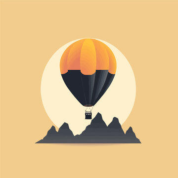 Hot air balloon | Minimalist and Simple set of 3 Line White background