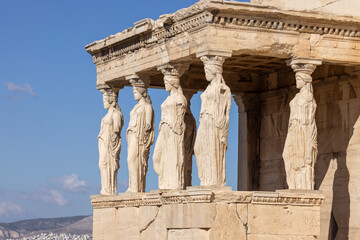 Erechtheion, Temple of Athena Polias on Acropolis of Athens, Greece. View of The Porch of Maidens...