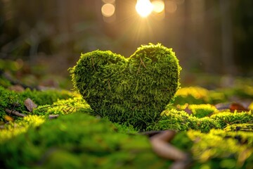 Enchanted Forest Affection: Wooden Mossy Heart, AI Generative
