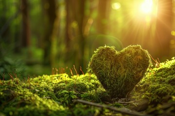 Whispering Woods Affection: Mossy Heart, AI Generative
 - obrazy, fototapety, plakaty