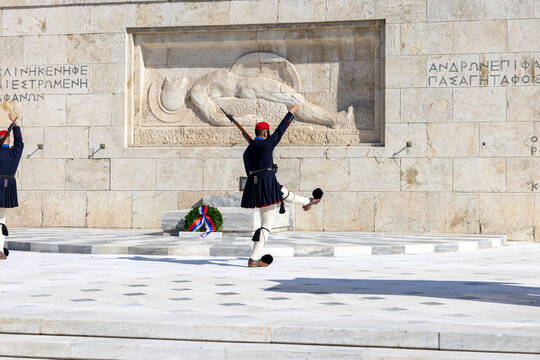 Changing of the Guard in front of Greek Parliament (Old Royal Palace) by Evzones, Athens, Greece