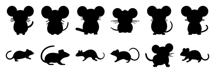 Mouse rat silhouette set vector design big pack of illustration and icon - obrazy, fototapety, plakaty
