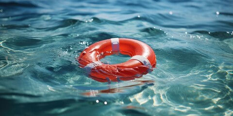 life buoy floating on water - obrazy, fototapety, plakaty
