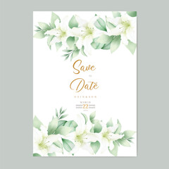 wedding invitation card with flower lily watercolor