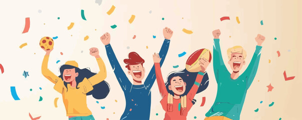 Celebration concept. Business team celebrating success. Happy celebrating New Year and watching football while cheering. set trend modern vector flat illustration
