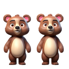3d rendering of cartoon bear set on Isolated transparent background png. generated with AI