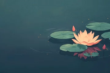 Foto op Canvas An enchanting illustration of a lotus flower illuminated in a mystical pond, evoking a sense of wonder and tranquility. © Rade Kolbas