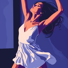 A modern illustration depicting the elegance of a dancer, her form merging with the twilight shades, poised and graceful.